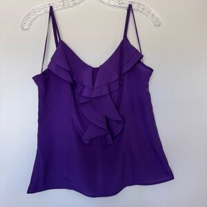 Miley Cyrus & Max Azria Purple Ruffle-Front Spaghetti Strap Camisole